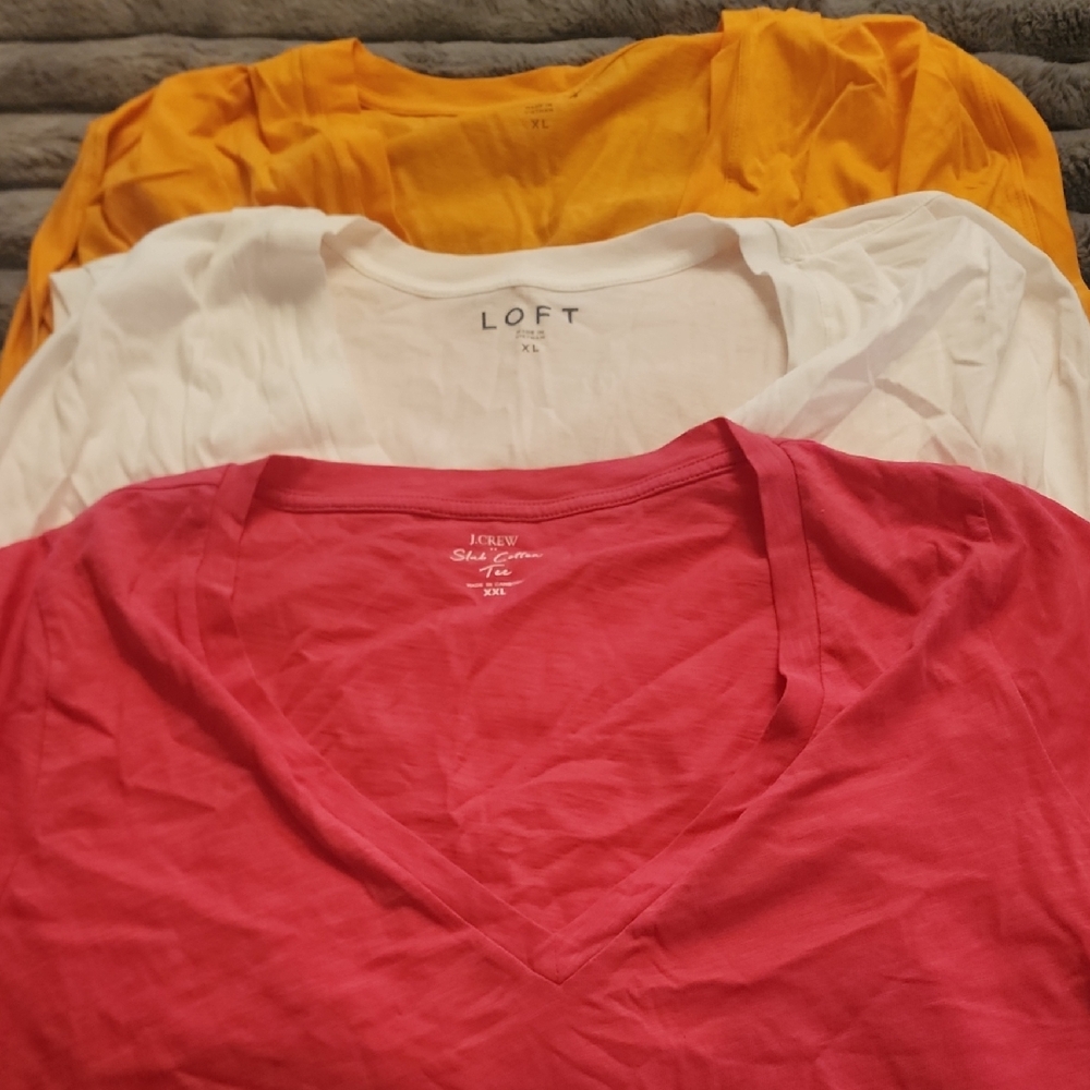 LOFT Gold and Cream Relaxed V-Neck T-Shirts